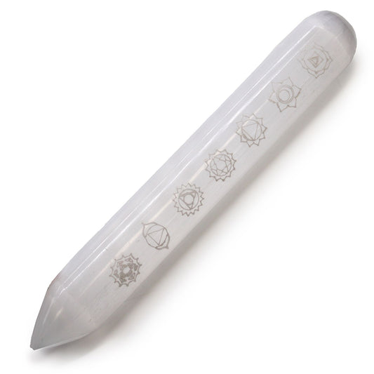 Varita Selenita - 16 cm (Punto uno Extremo) 7 Chakra