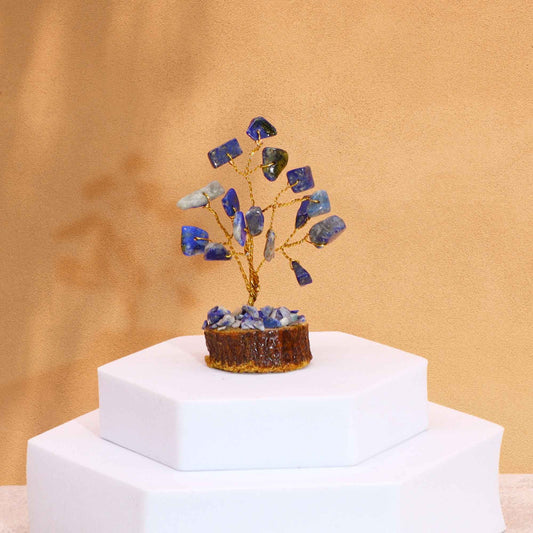 Mini árbol de piedras preciosas sobre base de madera - Sodalita (15 piedras)